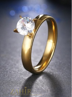 Много нежен пръстен от неръждаема стомана с малък 0,5 см циркон, златно покритие - P1562